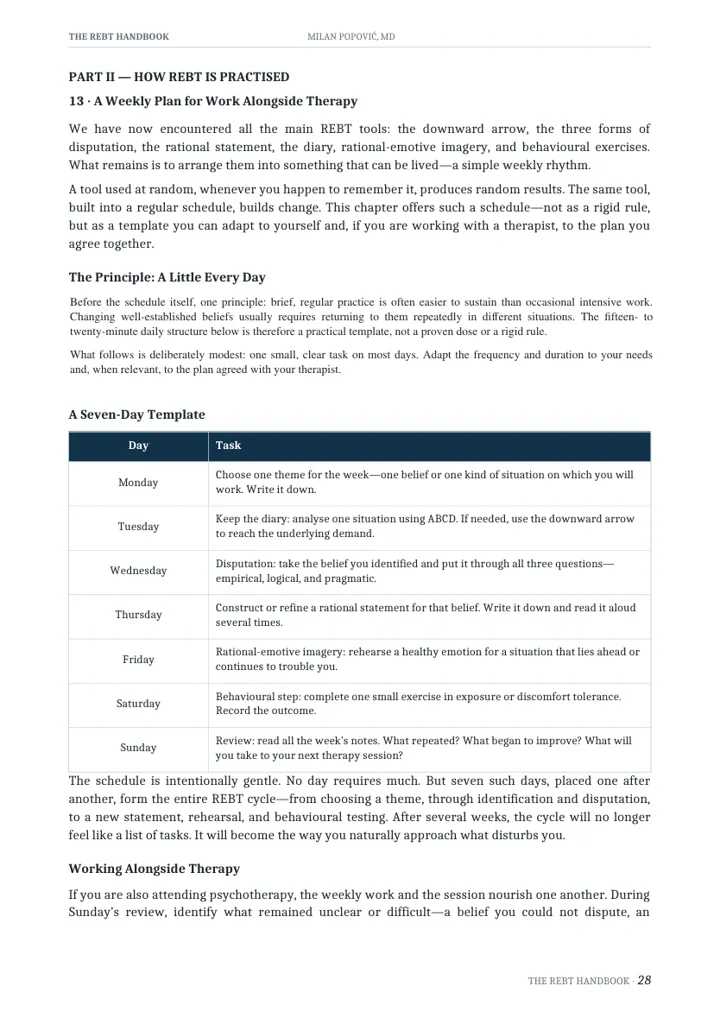 Seven-day REBT weekly plan preview
